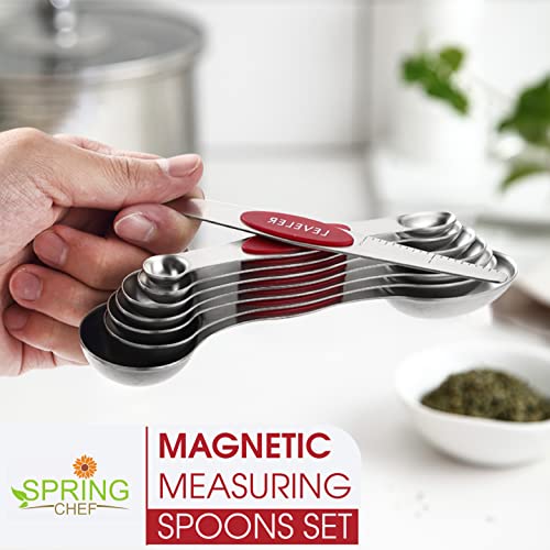 Stainless Steel Magnetic Measuring Spoons Set of 8, Red - view 2