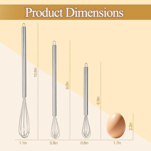 Whisks for Cooking, 3 Pack Mini Whisk for Whisking, 7"+9"+11" Tiny Stainless Steel Wire Whisk Set for Baking, Blending Eggs & Sauces, Heavy Duty Rust Proof - view 3