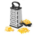 Stainless Steel 4-Sided Box Grater with Removable Base Cover and Measuring Cup - Corner Cut-Outs to Measure Output