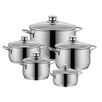 Pot Set 5-Piece Diadem Plus Pouring Rim Glass Lid Cromargan Stainless Steel Polished Suitable for Induction Hobs Dishwasher-Safe