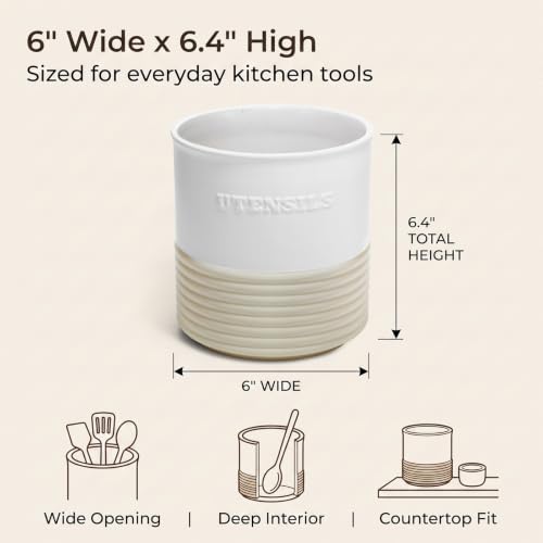 Ceramic Utensil Holder,Farmhouse Kitchen Utensil Holder for Countertop,Large Kitchen Utensil Organizer,Cooking Utensil Crock. - view 4