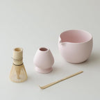 Matcha Whisk Set, Ceramic Matcha Bowl & Whisk Holder, Bamboo Accessory, Modern Design (Matte Soft Pink, Pouring Spout)