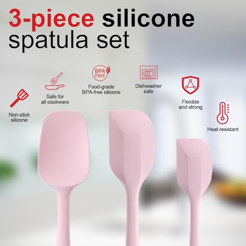 Silicone Spatula Set - Rubber Spatula - 600°F Heat Resistant Baking Spoon & Spatulas (Pink) - view 2