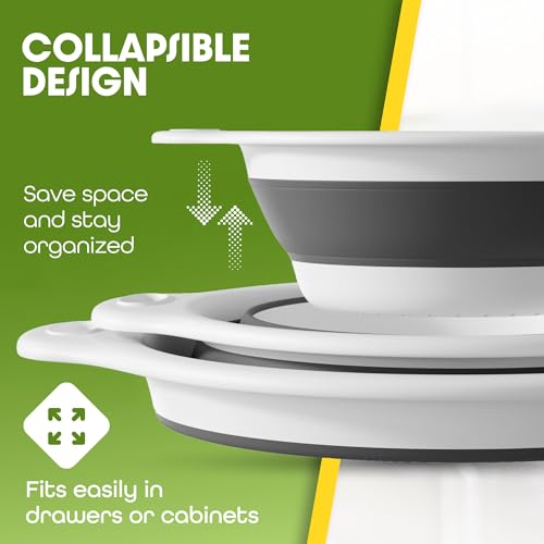 Collapsible Colanders (3 Pack Set) Food Strainers with Over-Sink Water Draining Base for Pasta Fruits and Vegetables (Patent Pending) White (3 Sizes, 3QT, 4QT and 5 Quart) - view 4
