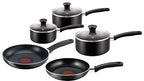 Tefal Essential 5-Piece Non-Stick Cookware Set: 3 Saucepans (16/18/20CM) with Lids, 2 Frying Pans (20/24CM), Compatible with All Hobs Except Induction Black - B472S545