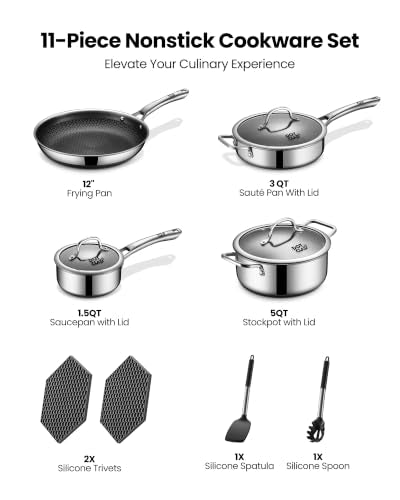 11-Piece Hybrid Stainless Steel Cookware Set, Non Stick Pots and Pans - view 3