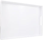 White Serving Tray for Coffee Table, Rectangular Plastic Decorative Tray with Handles for Entertaining, Outdoor Patio, Living Room, Ottoman, Bathroom Counter, 11.8”*15.7”*1.6”
