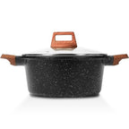 Nonstick Stock Pot with Lid, 3 Quart Granite Casserole Small Soup Pot Pasta Cooking Pot, Induction Compatible, PTFE & PFOA Free, Black