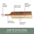 Artisan 30" Acacia Charcuterie Board with Raw Wood Edge, Wooden Cutting Board with Handle, All-Purpose Serving Platter, Decorative and Reversible Serving Plank (Acacia Wood) - view 6