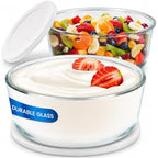 Yogurt Containers 2 Pack, 1 Quart Glass Food Storage Containers with Airtight Lids (4 Cup), 100% BPA Free, Oven, Microwave, Freezer & Dishwasher Safe Round Bowls for Yogurt Making & Meal Prep