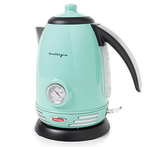 RWK150AQ Retro Stainless Steel Electric Water Kettle, Holds 1.7 Liters, Boil-Dry Protection, 360-Degree Rotating Base, Water Level Indicator Window, Perfect For Tea, Hot Chocolate, Coffee