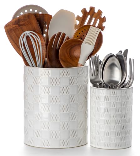 Ceramic Utensil Holder for Kitchen Counter Organizer, Set of 2