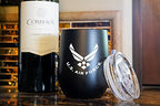 Air Force Steel Stemless Wine Glass Tumbler, 12 oz Double Wall Vacuum Insulated Whiskey Tumbler with USAF logo & Lid | USAF 12oz Wine Tumbler - view 3