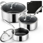 8pc Hybrid Stainless Steel Pot Set,8qt Soup Pot & 2/3qt Saucepans