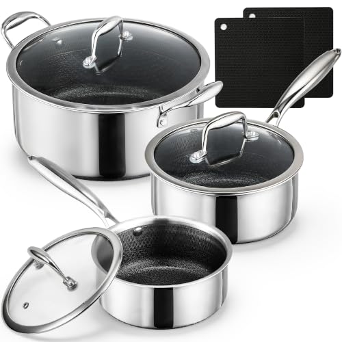 8pc Hybrid Stainless Steel Pot Set,8qt Soup Pot & 2/3qt Saucepans