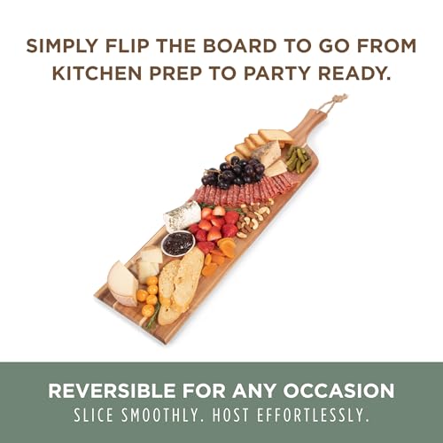 Artisan 30" Acacia Charcuterie Board with Raw Wood Edge, Wooden Cutting Board with Handle, All-Purpose Serving Platter, Decorative and Reversible Serving Plank (Acacia Wood) - view 5