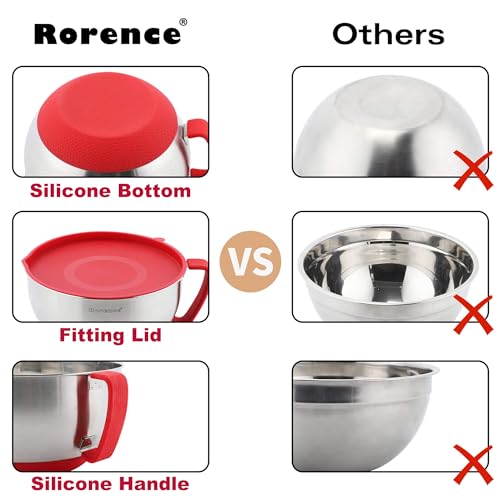 Stainless Steel Mixing Bowls: Metal Mixing Bowl Set with Lids and Handles Non-slip Silicone Bottom Nesting Bowls for Kitchen Set of 3 - Red - view 4