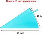 30 Pcs Pastry Piping Bags Set, with 10 PCS (18 Inch) Reusable Silicone Icing Bags,10 Couplers and 10 Frosting Bag Ties for Cake Cupcake Decorating