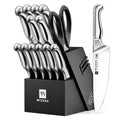 Knife Set, 15 Piece Kitchen Knife Set with Block and Sharpener