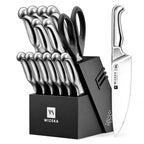 Knife Set, 15 Piece Kitchen Knife Set with Block and Sharpener