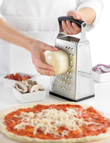 Stainless Steel Cheese Grater with Handle, 4 Sided Box Grater for Kitchen, Ginger Grater Dishwasher Safe, Fruit and Vegetables Slicer, Cheese Shredder for Potato, Chocolate, Parmesan, Ginger - view 5