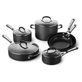 10-Piece Non-Stick Kitchen Cookware Set Black Pots & Pans with Stay-Cool Stainless Steel Handles Hard-Anodized Aluminum for Even Heating