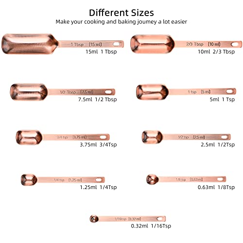 Copper Measuring Cups and Spoons Set 17, Stainless Steel 7 Measuring Cup and 9 Spoons for Dry & Liquid, Metric & US Metal Measuring Cups and Spoons Set &Leveler for Baking & Kitchen - view 3