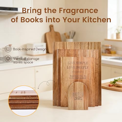 Acacia Wood Cutting Board Set of 3 with Stand, Multi-Size Book-Style Wooden Chopping Boards for Kitchen Food Prep, Meat, Fruit, Cheese, Charcuterie and Serving - view 2