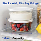 Yogurt Containers 2 Pack, 1 Quart Glass Food Storage Containers with Airtight Lids (4 Cup), 100% BPA Free, Oven, Microwave, Freezer & Dishwasher Safe Round Bowls for Yogurt Making & Meal Prep - view 3