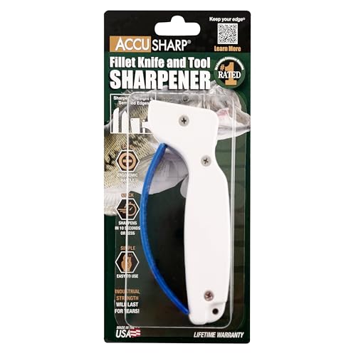 Knife & Tool Sharpener, Restores, Hones & Sharpens Straight & Serrated Knives, Hand-Held Tungsten Carbide Sharpening Tool, White & Blue, 1 Pack - view 3