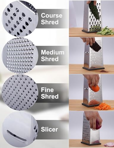 Cheese Grater, 4-Sided Stainless Steel Box Grater, Food Shredder for Cheese, Parmesan, Vegetable - view 4