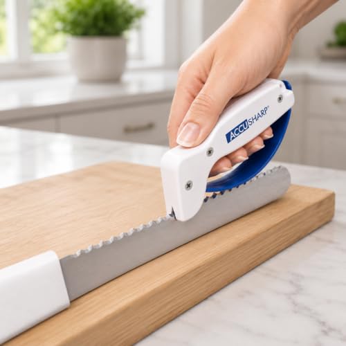 Knife Sharpener, Ergonomic Comfortable Handle, Compact & Easy to Use, Restore and Hone Straight & Serrated Knives, White - view 6