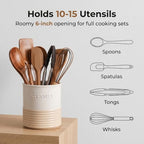 Ceramic Utensil Holder,Farmhouse Kitchen Utensil Holder for Countertop,Large Kitchen Utensil Organizer,Cooking Utensil Crock. - view 3