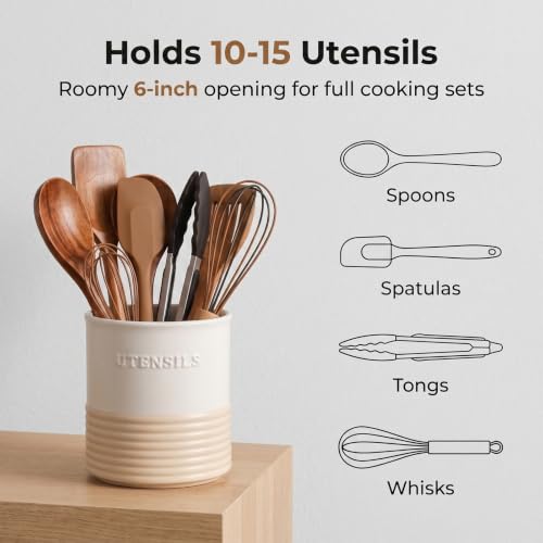 Ceramic Utensil Holder,Farmhouse Kitchen Utensil Holder for Countertop,Large Kitchen Utensil Organizer,Cooking Utensil Crock. - view 3