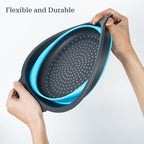 Collapsible Colander 3-Pack Set Space-Saving Foldable Kitchen Strainer with Non-Slip Base Durable Thickened PP+TPE Collapsible Strainers for Pasta, Vegetables, Fruits (Gray-Blue) - view 5
