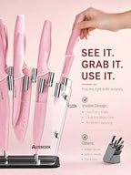 22 Piece Kitchen Knife Set with Block and Sharpener, Pink - view 4
