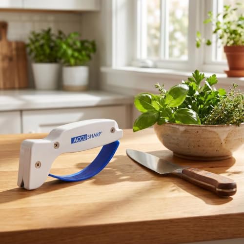 Knife Sharpener, Ergonomic Comfortable Handle, Compact & Easy to Use, Restore and Hone Straight & Serrated Knives, White - view 5