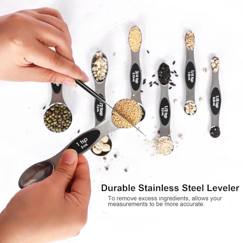 Magnetic Measuring Spoons Set Stainless Steel with Leveler, Stackable Metal Tablespoon Measure Spoon for Baking, Cups and Spoon Set Kitchen Gadgets Apartment Essentials Fits in Spice Jars - view 4