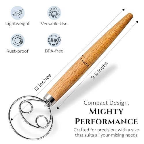 Versatile 13-Inch Danish Dough Whisk for Sourdough: Essential Sourdough Bread Baking Supplies, Bread Making Tools, and Baking Tools - Whisks for Cooking & Mixing Dough Effortlessly - view 2