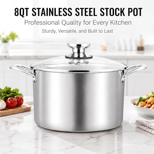 8 Quart Stock Pot, Tri-Ply Stainless Steel Pasta Pot with Lid - view 6