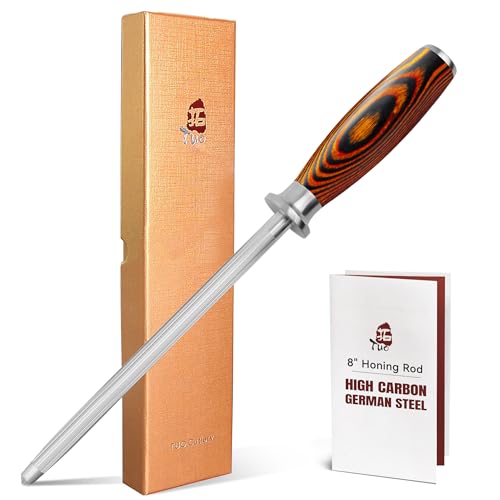 Honing Rod, Sharpening Steel with Larger Diameter for Kitchen Knife Daily Honing Maintenance, High Carbon Steel 8" Knife Sharpener Rod, Ergonomic Handle