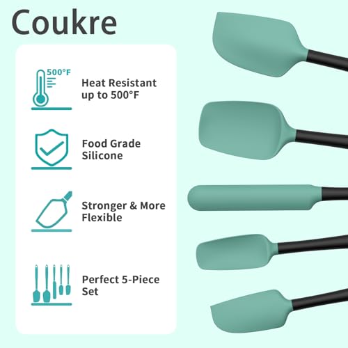 Silicone Spatula Set of 5,High Temperature Resistant, Food Grade Silicone, Dishwasher Safe, for Baking, Cooking (Aqua Green) - view 3