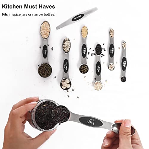 Magnetic Measuring Spoons Set Stainless Steel with Leveler, Stackable Metal Tablespoon Measure Spoon for Baking, Cups and Spoon Set Kitchen Gadgets Apartment Essentials Fits in Spice Jars - view 6