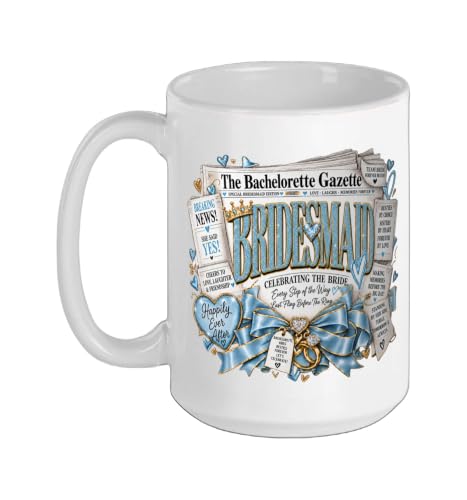 Bachelorette Squad Wedding Newspaper Front Page Girls' Trip Ceramic Mug, White, 15oz