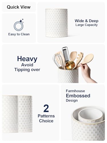 Ceramic Utensils Holder for Kitchen Countertop, Arctic White - view 3