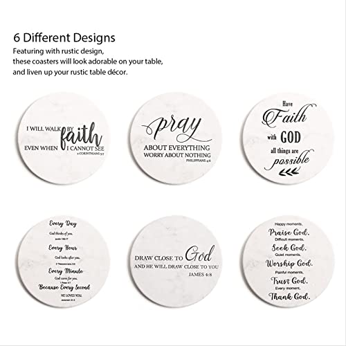 Coasters for Drinks with Bible Verses, Set of 6 Absorbent Drinks Coasters with Holder Ceramic Drink Coaster with Cork Backing for Table Protection, Christian Coasters, Christian Gifts - view 7