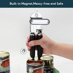 Manual Can Opener, Super Sharp Sandvik 12C27 Blade, Handheld Can Opener with Magnet, Smooth Edge Cut, Soft Grip, Oversized Knob for Seniors & Arthritis, Easy to Use, Black - view 3