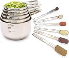 Measuring Cups & Spoons Set of 12, 18/08 Stainless Steel Kitchen Gadgets, Stackable Design with Long Handle Spoons, Fits in Spice Jars, Cooking & Baking Set for Dry & Liquid