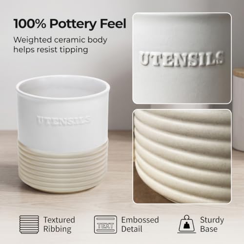Ceramic Utensil Holder,Farmhouse Kitchen Utensil Holder for Countertop,Large Kitchen Utensil Organizer,Cooking Utensil Crock. - view 5