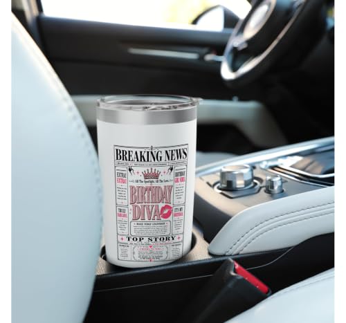 Funny Happy Birthday Diva Newspaper Front Page Headliner Stainless Steel Insulated Tumbler - view 6
